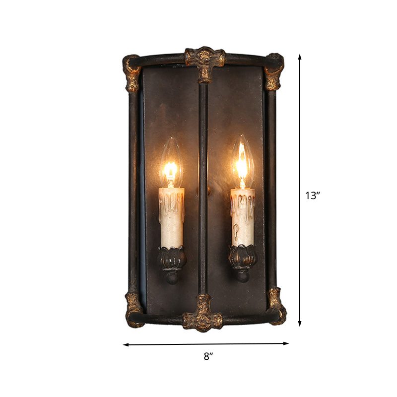 2 Lights Wall Lamp Lighting Country Candle Metal Sconce Light Fixture in Black with Frame Clearhalo 'Wall Lamps & Sconces' 'Wall Lights' Lighting' 232055