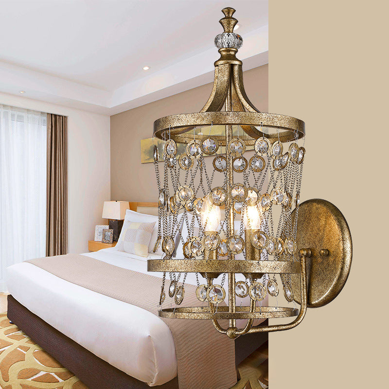 2 Lights Cascading Sconce Lamp Country Style Brass Crystal Wall Mounted Light for Bedroom Brass Clearhalo 'Wall Lamps & Sconces' 'Wall Lights' Lighting' 232057