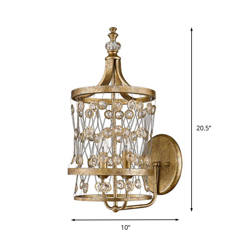 2 Lights Cascading Sconce Lamp Country Style Brass Crystal Wall Mounted Light for Bedroom Clearhalo 'Wall Lamps & Sconces' 'Wall Lights' Lighting' 232060