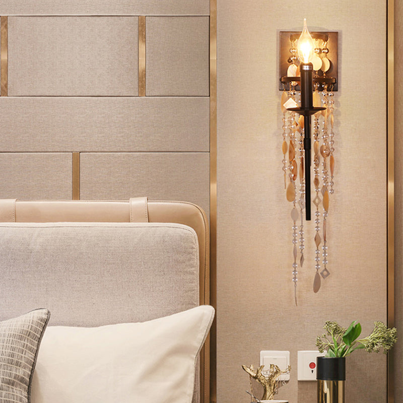 Torch Bedroom Wall Light Fixture Classic Metal 1 Light Brown/Gold Sconce Lamp with/without Shade Clearhalo 'Wall Lamps & Sconces' 'Wall Lights' Lighting' 232104