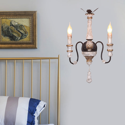 Solid Wood Candle Sconce Lighting Antique Style 2-Light Bedroom Wall Mounted Lamp in White Clearhalo 'Wall Lamps & Sconces' 'Wall Lights' Lighting' 232121