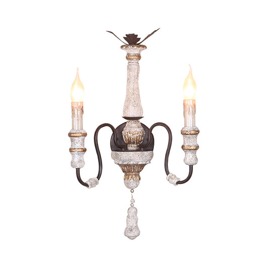 Solid Wood Candle Sconce Lighting Antique Style 2-Light Bedroom Wall Mounted Lamp in White Clearhalo 'Wall Lamps & Sconces' 'Wall Lights' Lighting' 232122