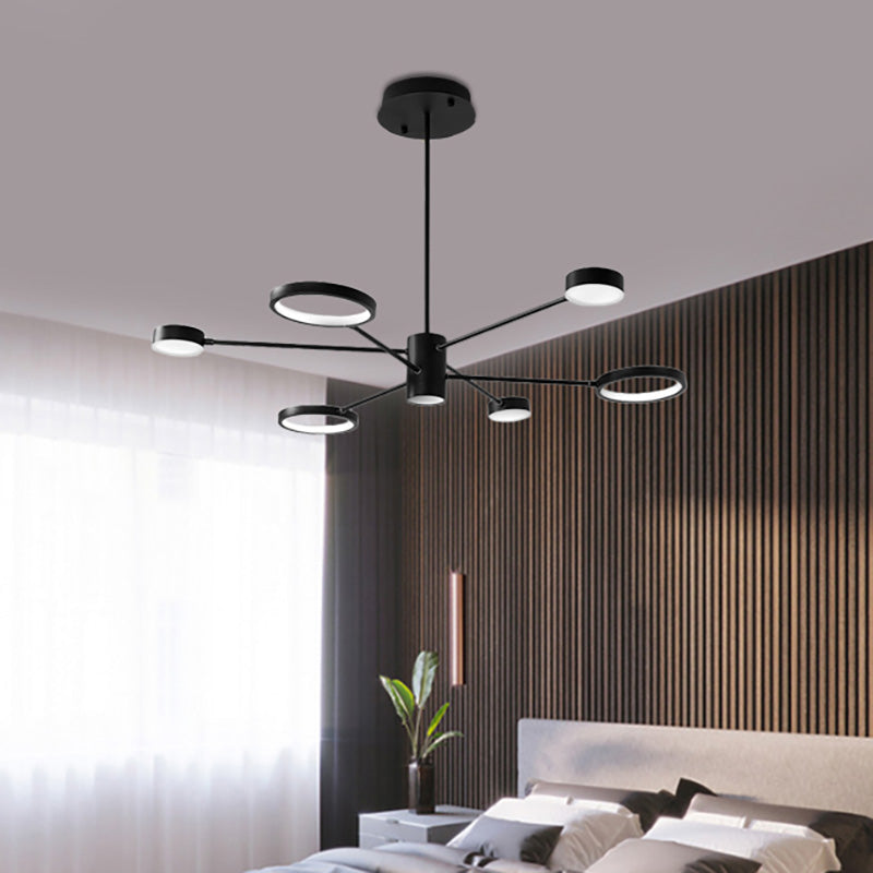 Sputnik Chandelier Pendant Lighting Modern Acrylic 6/8/10 Lights Black Led Hanging Lamp Fixture in White/Warm Light 6 Black Clearhalo 'Ceiling Lights' 'Chandeliers' 'Modern Chandeliers' 'Modern' Lighting' 232182