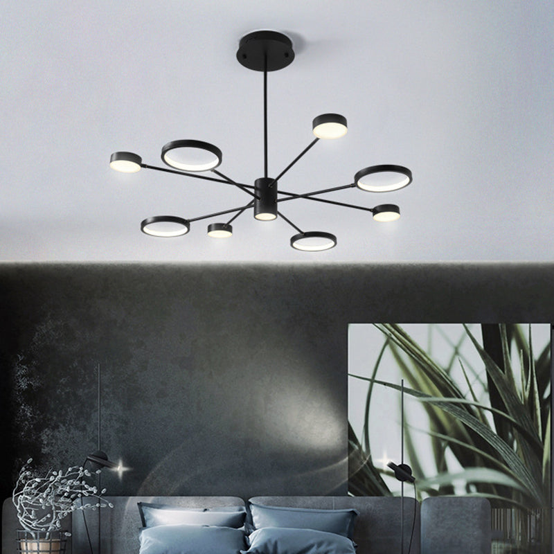 Sputnik Chandelier Pendant Lighting Modern Acrylic 6/8/10 Lights Black Led Hanging Lamp Fixture in White/Warm Light 8 Black Clearhalo 'Ceiling Lights' 'Chandeliers' 'Modern Chandeliers' 'Modern' Lighting' 232186