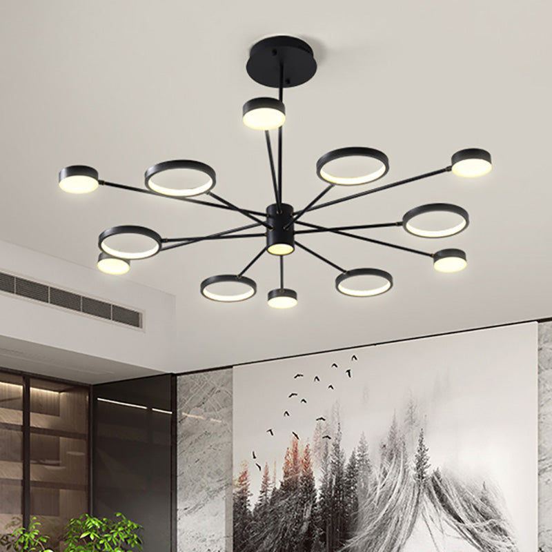 Sputnik Chandelier Pendant Lighting Modern Acrylic 6/8/10 Lights Black Led Hanging Lamp Fixture in White/Warm Light 12 Black Clearhalo 'Ceiling Lights' 'Chandeliers' 'Modern Chandeliers' 'Modern' Lighting' 232195