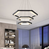 Hexagon Acrylic Chandelier Modernist 1/2/3 Lights Black Led Hanging Ceiling Light in White/Warm Light Clearhalo 'Ceiling Lights' 'Chandeliers' 'Modern Chandeliers' 'Modern' Lighting' 232242