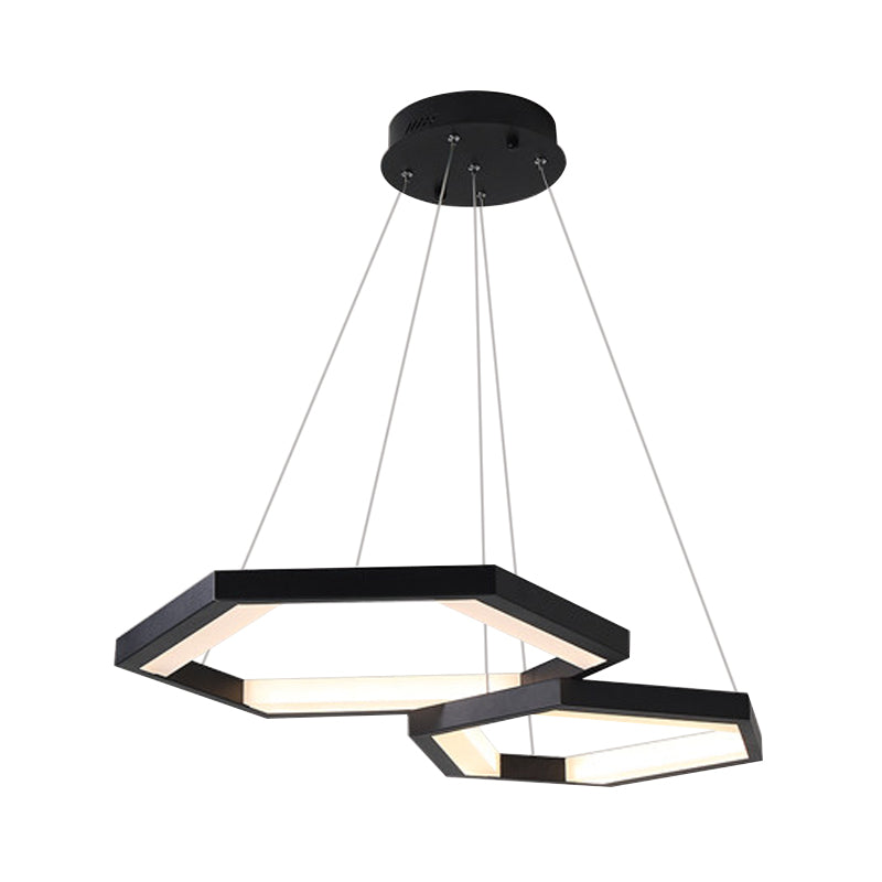 Hexagon Acrylic Chandelier Modernist 1/2/3 Lights Black Led Hanging Ceiling Light in White/Warm Light Clearhalo 'Ceiling Lights' 'Chandeliers' 'Modern Chandeliers' 'Modern' Lighting' 232247