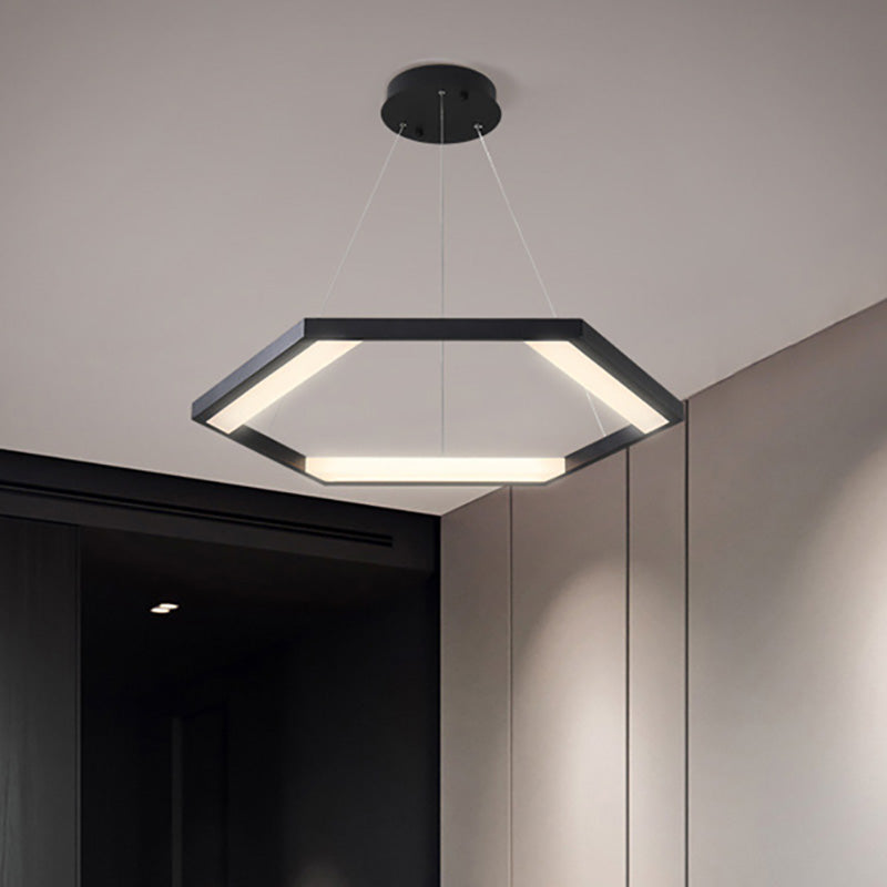 Hexagon Acrylic Chandelier Modernist 1/2/3 Lights Black Led Hanging Ceiling Light in White/Warm Light 1 Black Clearhalo 'Ceiling Lights' 'Chandeliers' 'Modern Chandeliers' 'Modern' Lighting' 232249