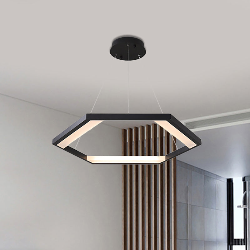 Hexagon Acrylic Chandelier Modernist 1/2/3 Lights Black Led Hanging Ceiling Light in White/Warm Light Clearhalo 'Ceiling Lights' 'Chandeliers' 'Modern Chandeliers' 'Modern' Lighting' 232250