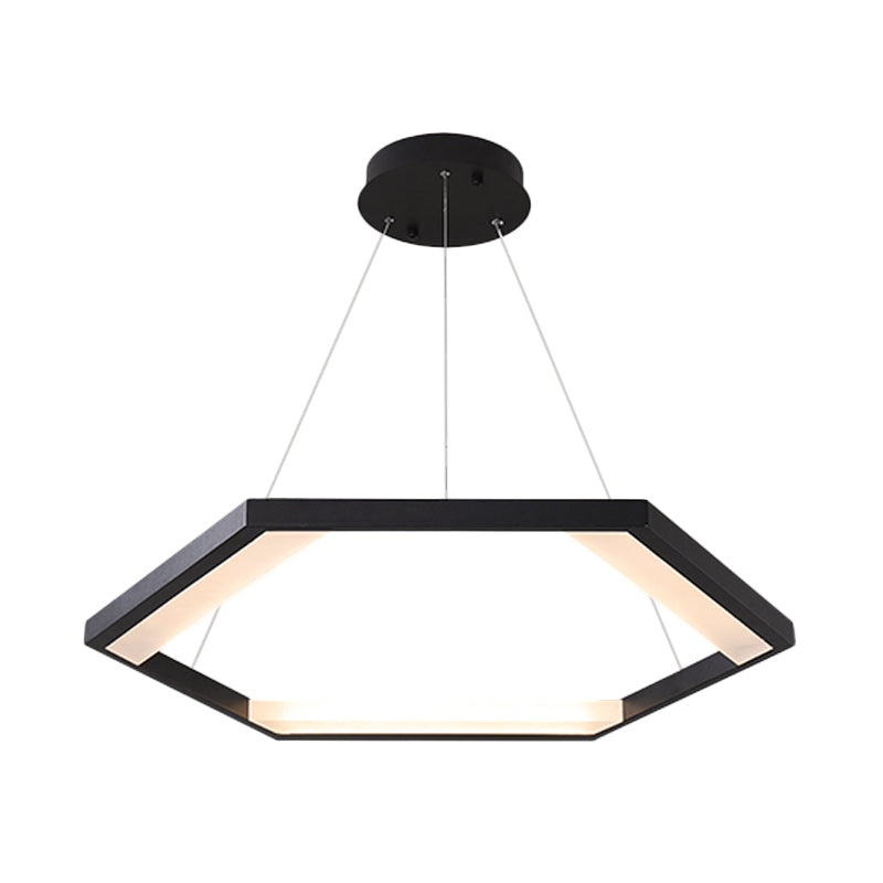 Hexagon Acrylic Chandelier Modernist 1/2/3 Lights Black Led Hanging Ceiling Light in White/Warm Light Clearhalo 'Ceiling Lights' 'Chandeliers' 'Modern Chandeliers' 'Modern' Lighting' 232251