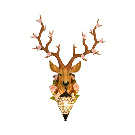 White/Yellow 1 Light 16.5"/23" W Sconce Light Traditional Resin Deer Wall Lighting Fixture with Teardrop Crystal Shade Clearhalo 'Wall Lamps & Sconces' 'Wall Lights' Lighting' 232286