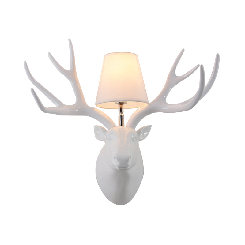 Resin Deer Sconce Light Country 1 Light Living Room Wall Mounted Lamp in Black/Matte Black/White with Fabric Shade Clearhalo 'Wall Lamps & Sconces' 'Wall Lights' Lighting' 232299