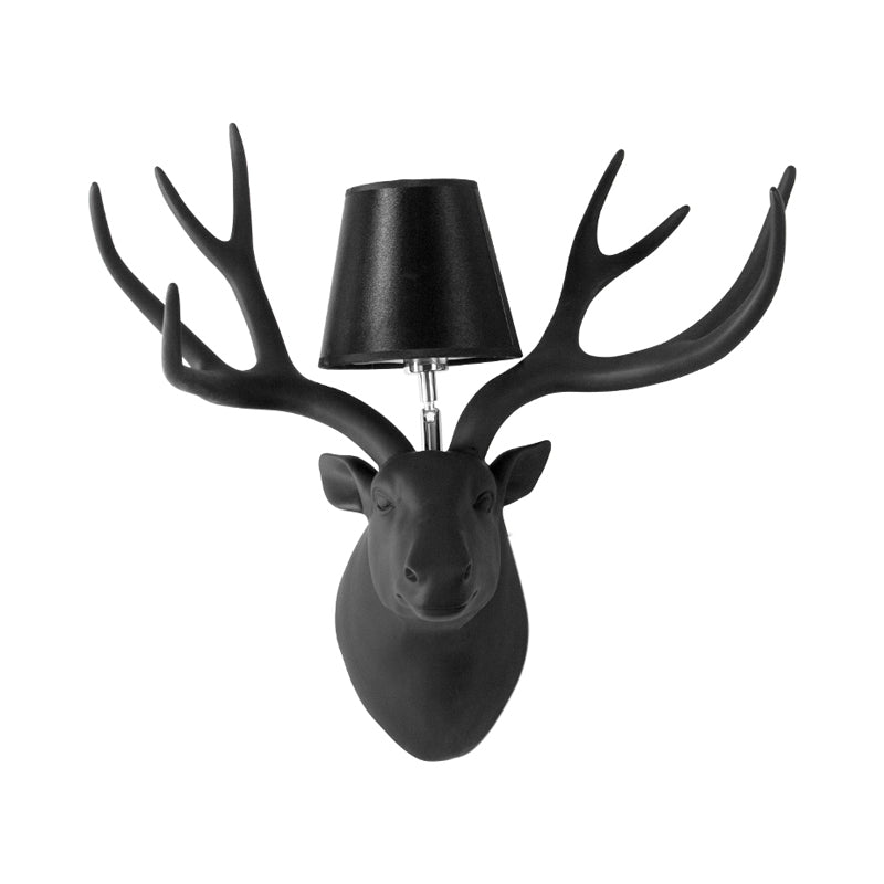 Resin Deer Sconce Light Country 1 Light Living Room Wall Mounted Lamp in Black/Matte Black/White with Fabric Shade Clearhalo 'Wall Lamps & Sconces' 'Wall Lights' Lighting' 232302