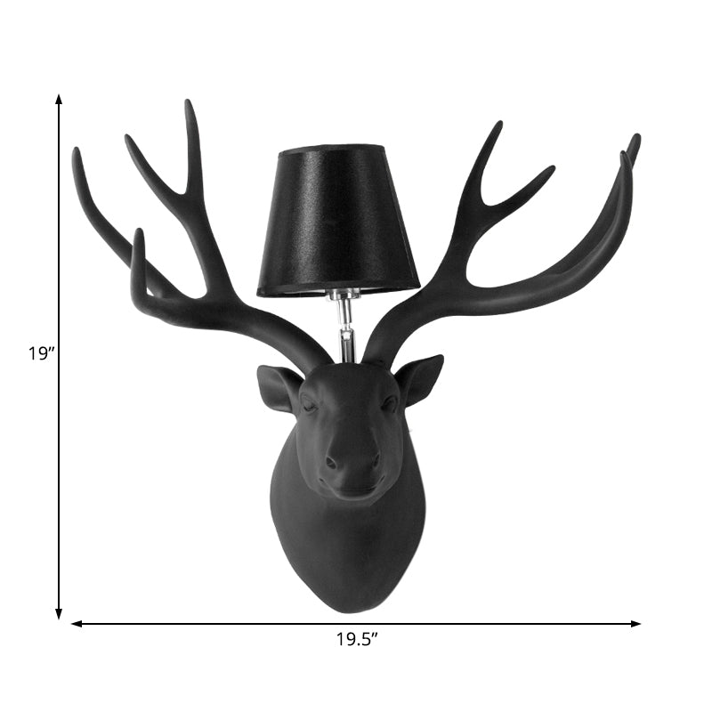 Resin Deer Sconce Light Country 1 Light Living Room Wall Mounted Lamp in Black/Matte Black/White with Fabric Shade Clearhalo 'Wall Lamps & Sconces' 'Wall Lights' Lighting' 232303