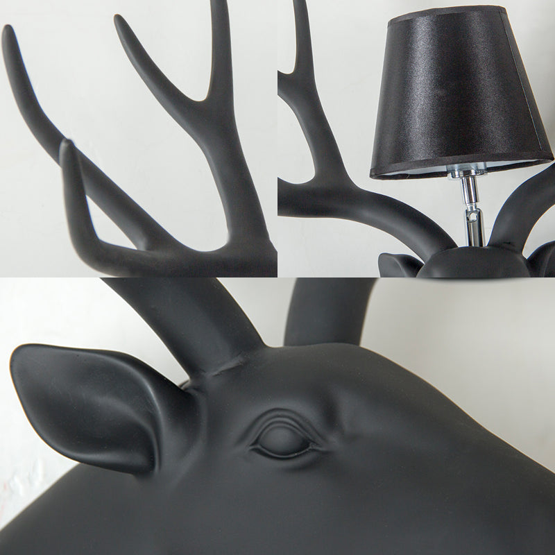 Resin Deer Sconce Light Country 1 Light Living Room Wall Mounted Lamp in Black/Matte Black/White with Fabric Shade Clearhalo 'Wall Lamps & Sconces' 'Wall Lights' Lighting' 232304