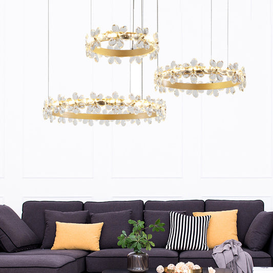 White Garland Shape Chandelier Lamp Contemporary 2/3 Lights Led Crystal Pendant Lighting Fixture in White/Warm Light 3 Gold Clearhalo 'Ceiling Lights' 'Chandeliers' 'Modern Chandeliers' 'Modern' Lighting' 232305