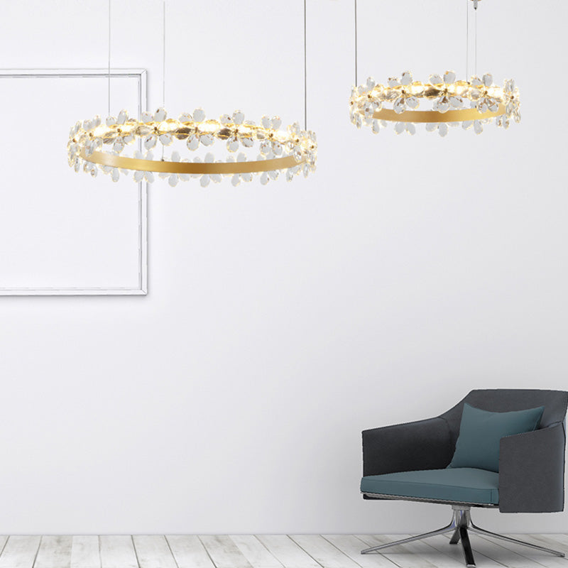 White Garland Shape Chandelier Lamp Contemporary 2/3 Lights Led Crystal Pendant Lighting Fixture in White/Warm Light 2 Gold Clearhalo 'Ceiling Lights' 'Chandeliers' 'Modern Chandeliers' 'Modern' Lighting' 232309