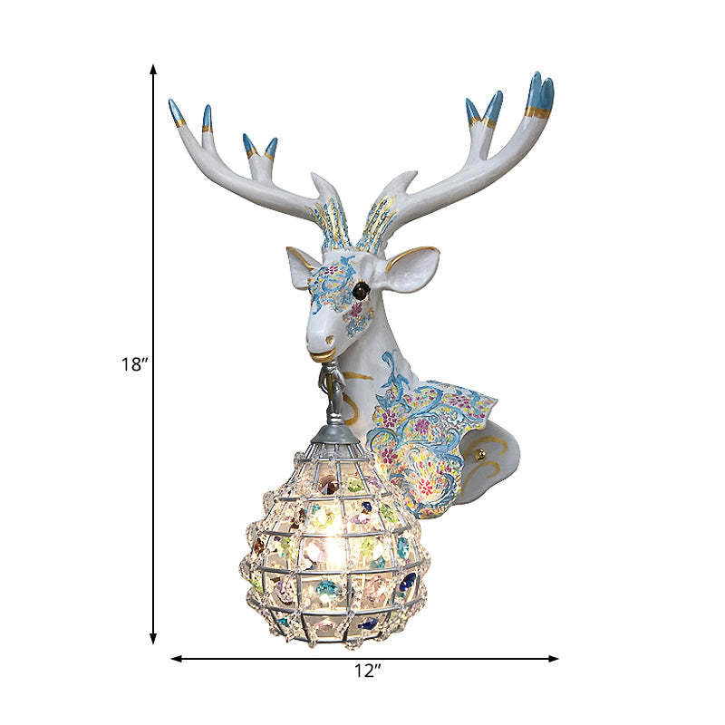 Traditional Deer Sconce 1 Light Resin Wall Mount Lighting in Black/Pink/Yellow for Bedroom with Droplet Crystal Shade, Right/Left Clearhalo 'Wall Lamps & Sconces' 'Wall Lights' Lighting' 232326