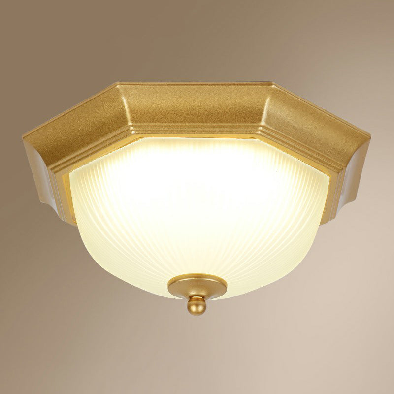 Frosted Rib Glass Dome Flush Light Vintage Corridor LED Flush Mount Ceiling Light Gold Clearhalo 'Ceiling Lights' 'Close To Ceiling Lights' 'Close to ceiling' 'Flush mount' Lighting' 2323370