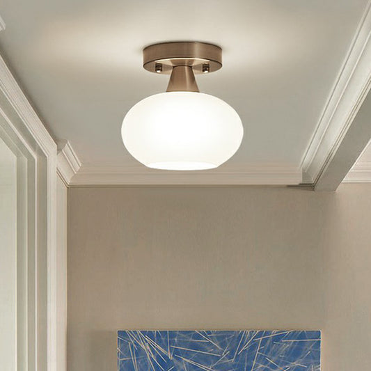 Oval Ivory Glass Ceiling Light Fixture Simplicity Entryway Semi Flush Mount Lighting Clearhalo 'Ceiling Lights' 'Close To Ceiling Lights' 'Close to ceiling' 'Semi-flushmount' Lighting' 2323375