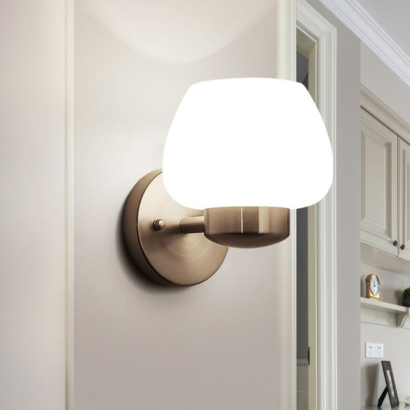 Matte White Glass Bud Shaped Wall Light Simple Style 1-Light Bedroom Wall Sconce in Nickel White Clearhalo 'Wall Lamps & Sconces' 'Wall Lights' Lighting' 2323397