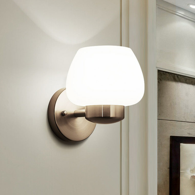 Matte White Glass Bud Shaped Wall Light Simple Style 1-Light Bedroom Wall Sconce in Nickel Clearhalo 'Wall Lamps & Sconces' 'Wall Lights' Lighting' 2323398