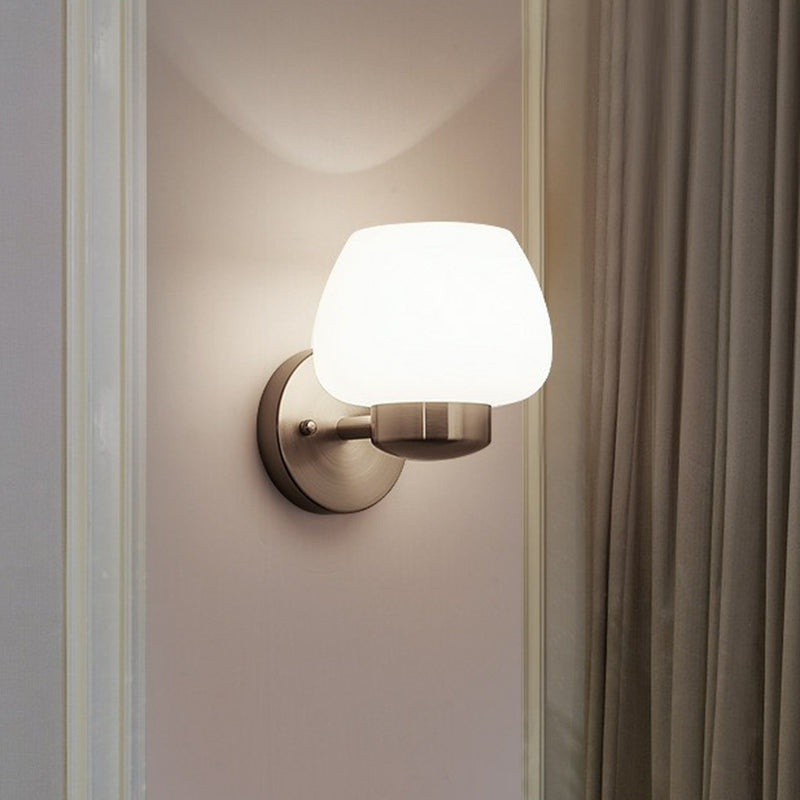 Matte White Glass Bud Shaped Wall Light Simple Style 1-Light Bedroom Wall Sconce in Nickel Clearhalo 'Wall Lamps & Sconces' 'Wall Lights' Lighting' 2323399