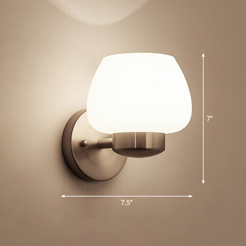 Matte White Glass Bud Shaped Wall Light Simple Style 1-Light Bedroom Wall Sconce in Nickel Clearhalo 'Wall Lamps & Sconces' 'Wall Lights' Lighting' 2323401