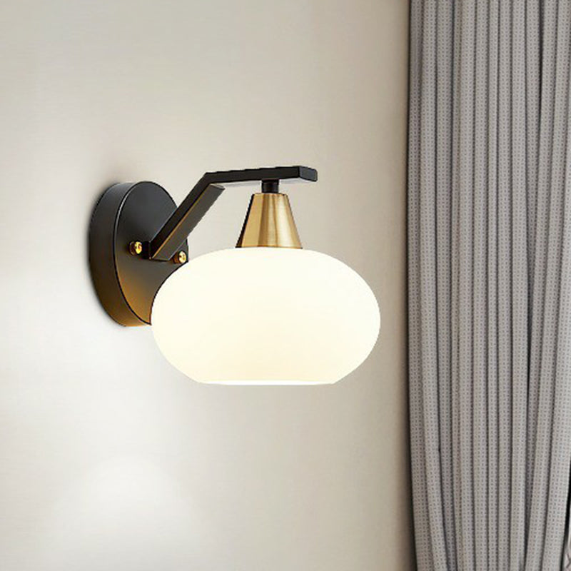 Ellipse Bedroom Wall Light Fixture Minimalism White Glass Single Black Sconce Lighting Clearhalo 'Wall Lamps & Sconces' 'Wall Lights' Lighting' 2323404