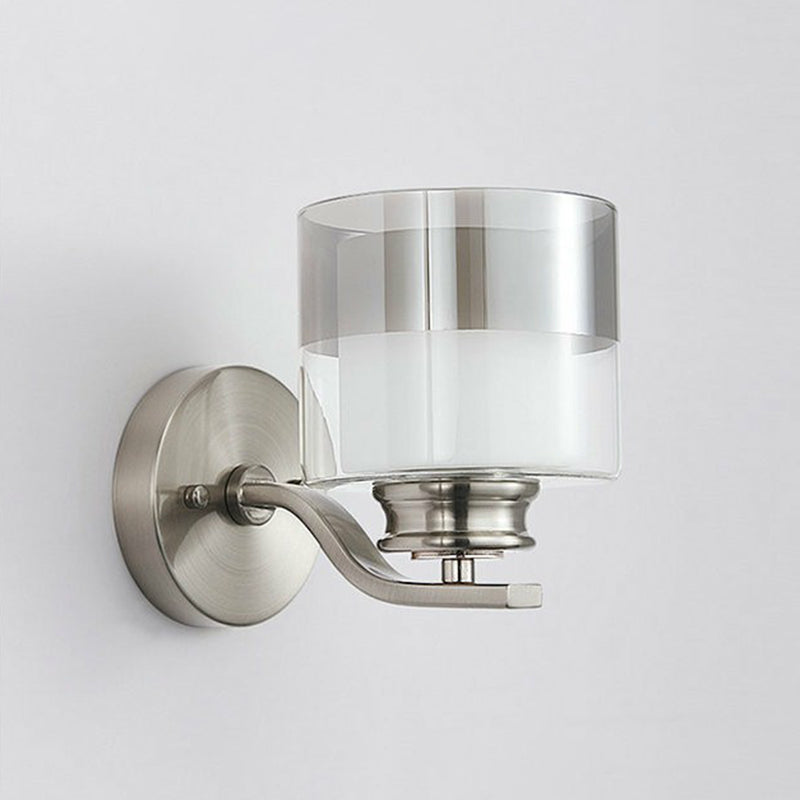 Dual Glass White Wall Sconce Cylindrical 1 Head Minimalistic Wall Mount Lamp for Bedroom Clearhalo 'Wall Lamps & Sconces' 'Wall Lights' Lighting' 2323412