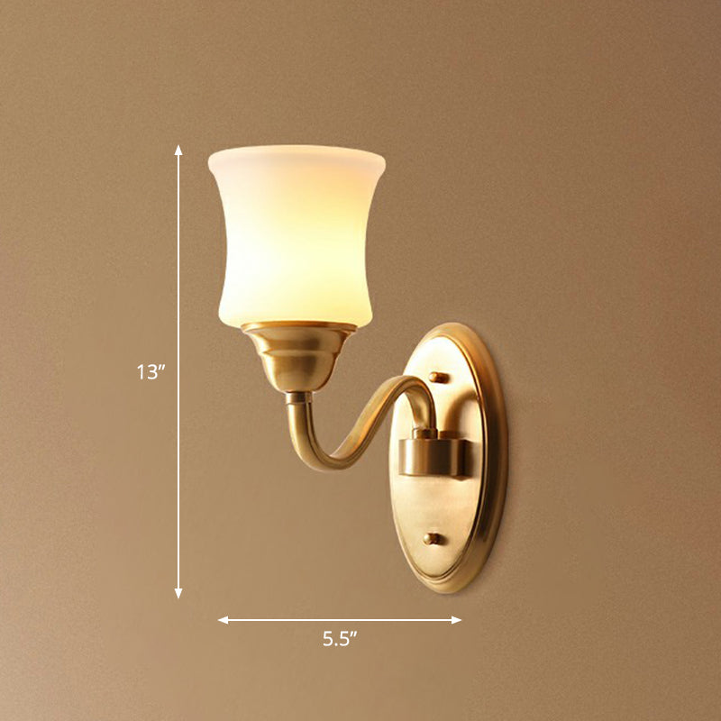 Single-Bulb Sconce Light Antique Stairs Wall Lamp Fixture with Curved Cream Glass Shade in Brass Clearhalo 'Wall Lamps & Sconces' 'Wall Lights' Lighting' 2323426