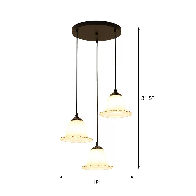 Flower-Like Dining Room Hanging Light Rustic Cream Glass 3-Bulb Black Multi-Light Pendant Clearhalo 'Ceiling Lights' 'Pendant Lights' 'Pendants' Lighting' 2323465