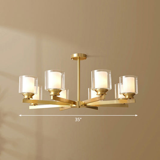 Brass Cylindrical Hanging Lamp Minimalism Clear and Frosted Glass Dining Room Chandelier Clearhalo 'Ceiling Lights' 'Chandeliers' Lighting' options 2323498