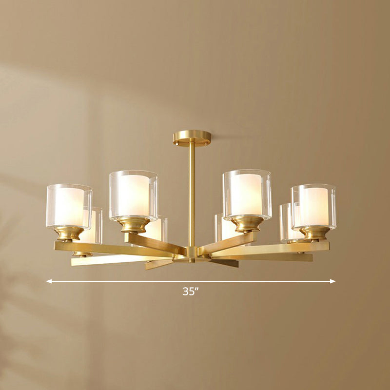 Brass Cylindrical Hanging Lamp Minimalism Clear and Frosted Glass Dining Room Chandelier 8 Brass Clearhalo 'Ceiling Lights' 'Chandeliers' Lighting' options 2323498_e16fa5aa-f16d-4c5d-8349-32dde0510508