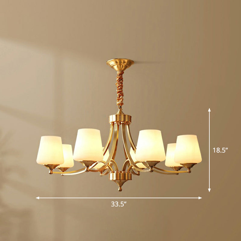 Conic Sitting Room Chandelier Light Fixture Antique Ivory Glass Hanging Pendant Light Clearhalo 'Ceiling Lights' 'Chandeliers' Lighting' options 2323505