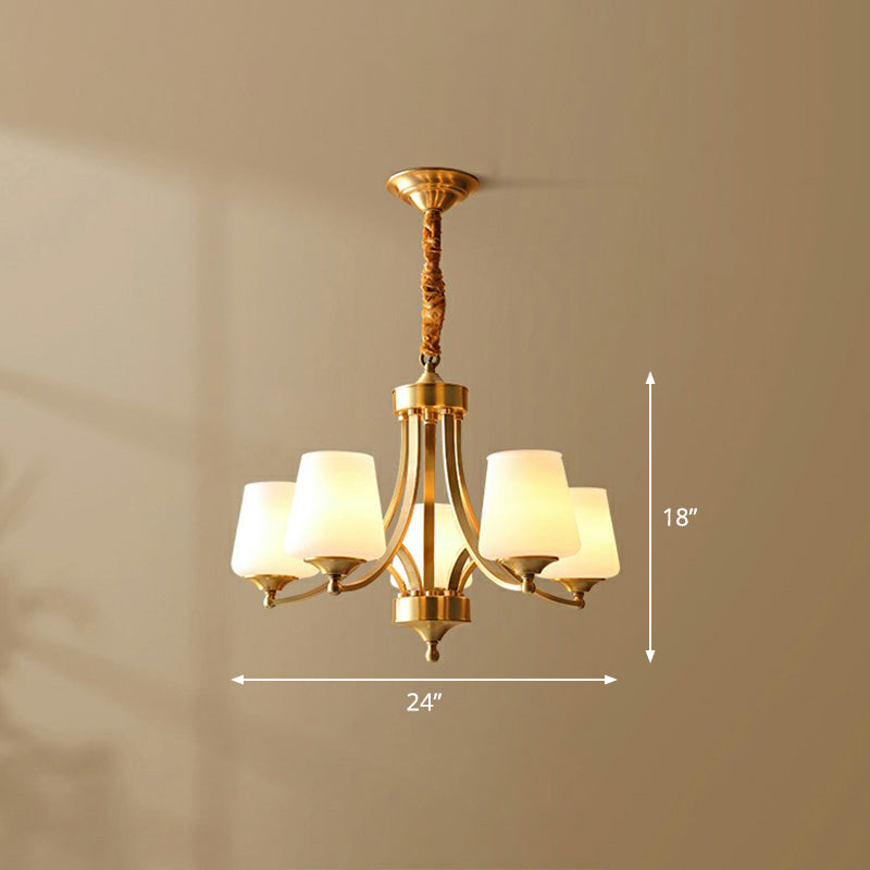 Conic Sitting Room Chandelier Light Fixture Antique Ivory Glass Hanging Pendant Light Clearhalo 'Ceiling Lights' 'Chandeliers' Lighting' options 2323506