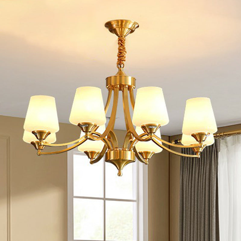 Conic Sitting Room Chandelier Light Fixture Antique Ivory Glass Hanging Pendant Light Clearhalo 'Ceiling Lights' 'Chandeliers' Lighting' options 2323507