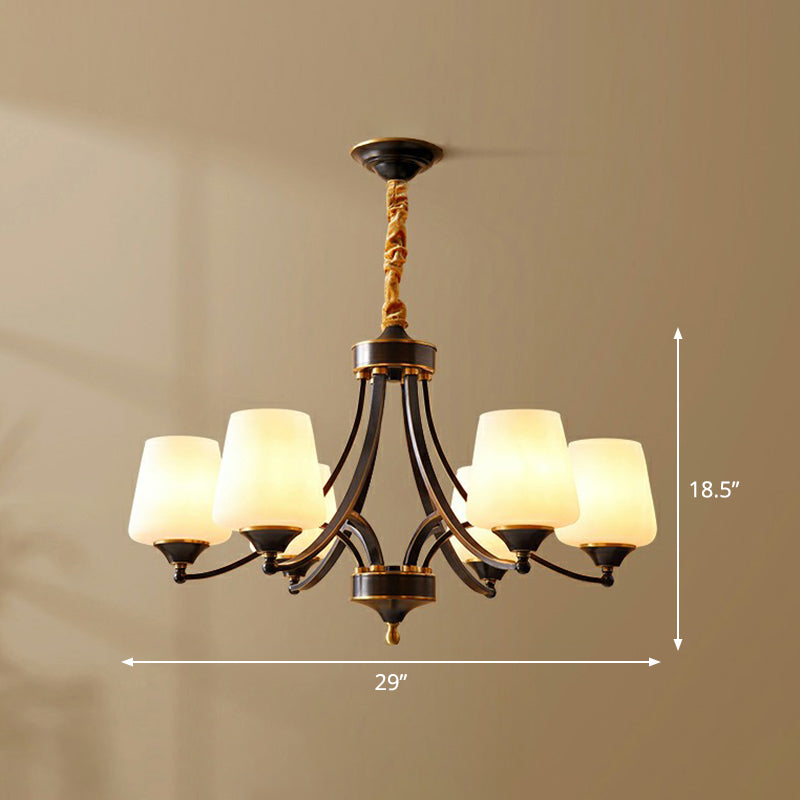 Conic Sitting Room Chandelier Light Fixture Antique Ivory Glass Hanging Pendant Light Clearhalo 'Ceiling Lights' 'Chandeliers' Lighting' options 2323508