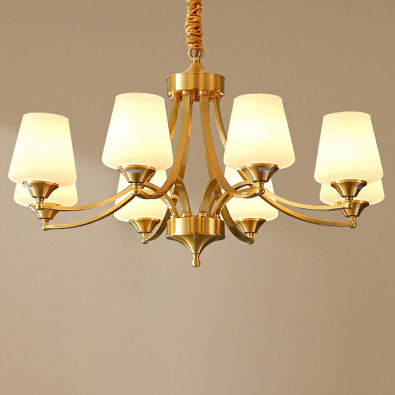 Conic Sitting Room Chandelier Light Fixture Antique Ivory Glass Hanging Pendant Light Clearhalo 'Ceiling Lights' 'Chandeliers' Lighting' options 2323509