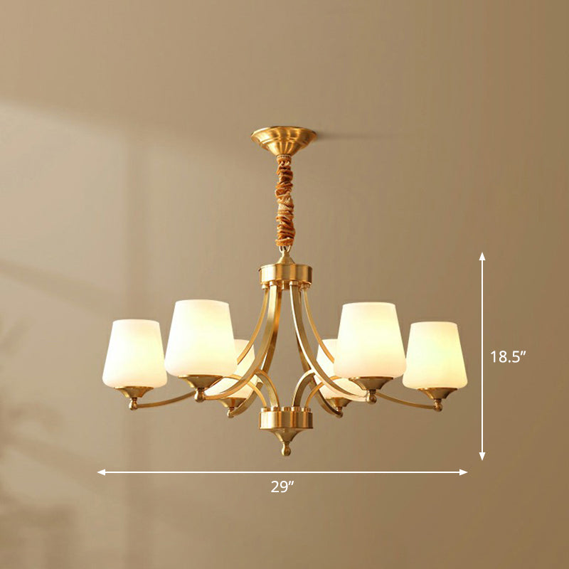 Conic Sitting Room Chandelier Light Fixture Antique Ivory Glass Hanging Pendant Light Clearhalo 'Ceiling Lights' 'Chandeliers' Lighting' options 2323510