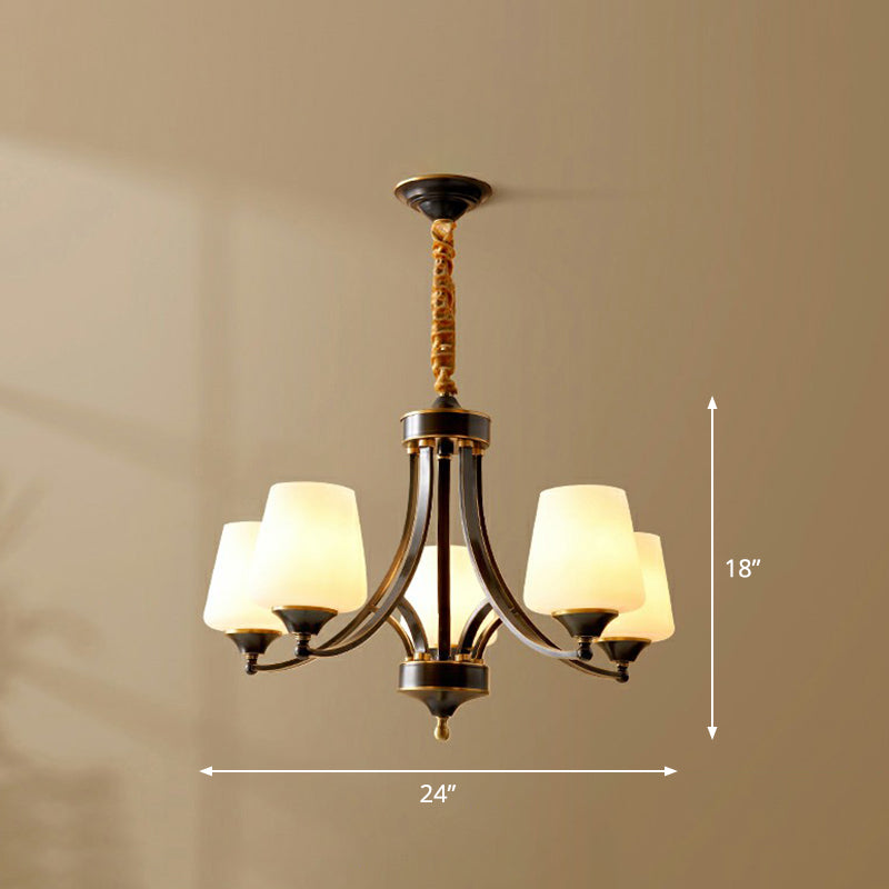 Conic Sitting Room Chandelier Light Fixture Antique Ivory Glass Hanging Pendant Light 5 Black Clearhalo 'Ceiling Lights' 'Chandeliers' Lighting' options 2323511_9b27ed1b-4ba4-4576-8748-f44b44f7646f