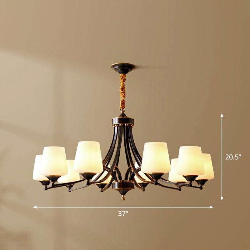 Conic Sitting Room Chandelier Light Fixture Antique Ivory Glass Hanging Pendant Light Clearhalo 'Ceiling Lights' 'Chandeliers' Lighting' options 2323513