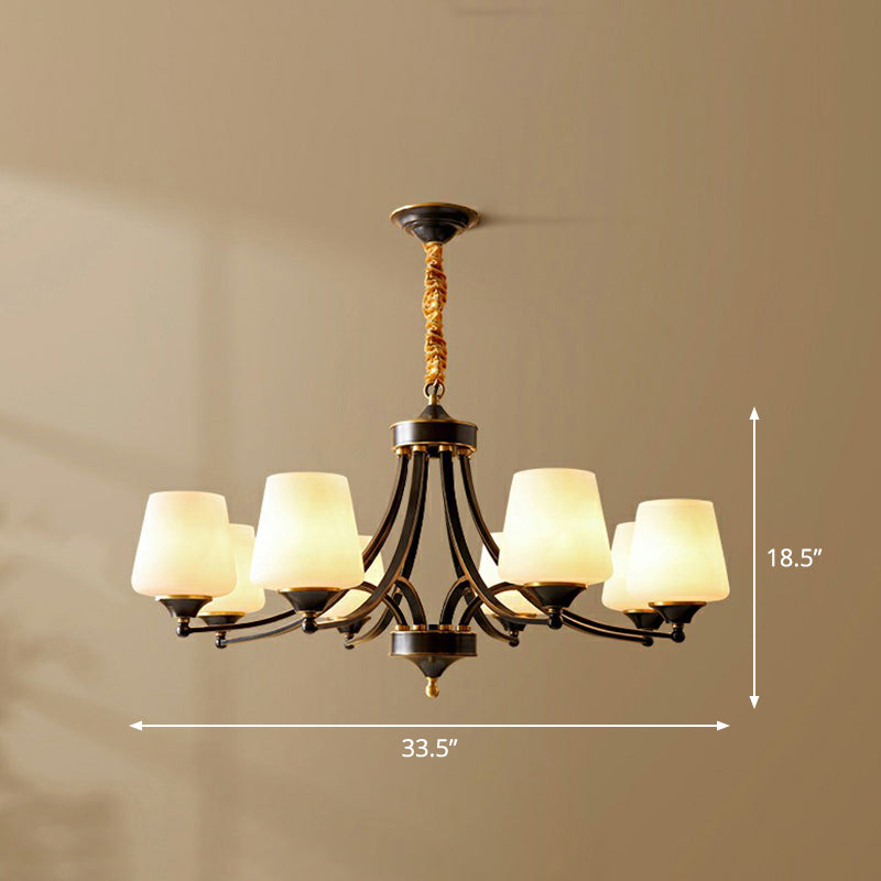 Conic Sitting Room Chandelier Light Fixture Antique Ivory Glass Hanging Pendant Light Clearhalo 'Ceiling Lights' 'Chandeliers' Lighting' options 2323514