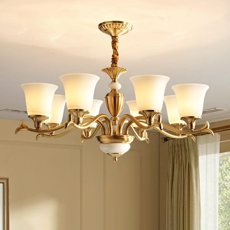 Cream Glass Brass Chandelier Flared Shaped Traditional Style Suspension Light for Dining Room Clearhalo 'Ceiling Lights' 'Chandeliers' Lighting' options 2323515