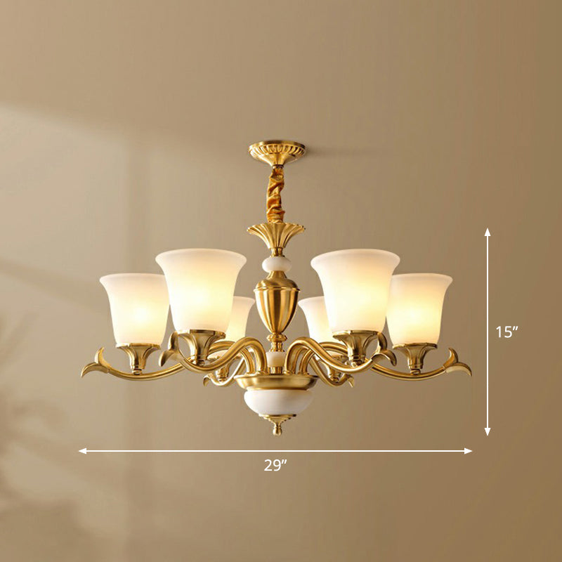 Cream Glass Brass Chandelier Flared Shaped Traditional Style Suspension Light for Dining Room 6 Brass Clearhalo 'Ceiling Lights' 'Chandeliers' Lighting' options 2323516_3f9c6d49-e045-41be-8eca-ed30d48b26cc