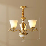 Cream Glass Brass Chandelier Flared Shaped Traditional Style Suspension Light for Dining Room Clearhalo 'Ceiling Lights' 'Chandeliers' Lighting' options 2323518