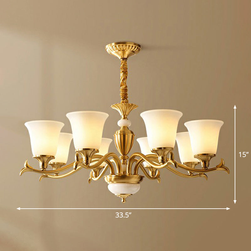 Cream Glass Brass Chandelier Flared Shaped Traditional Style Suspension Light for Dining Room 8 Brass Clearhalo 'Ceiling Lights' 'Chandeliers' Lighting' options 2323519_56ef14d9-829b-4ac8-b608-c48998138b7b