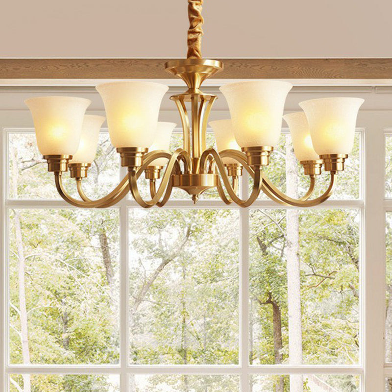 Traditional Flared Up Chandelier Semi-Opaque Glass Pendant Light Fixture in Brass Clearhalo 'Ceiling Lights' 'Chandeliers' Lighting' options 2323522