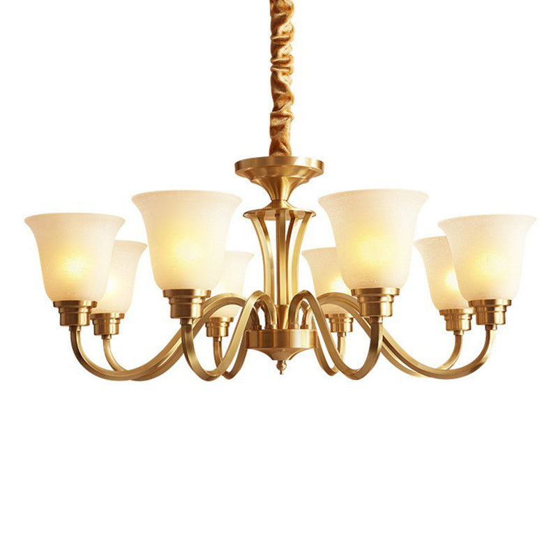 Traditional Flared Up Chandelier Semi-Opaque Glass Pendant Light Fixture in Brass Clearhalo 'Ceiling Lights' 'Chandeliers' Lighting' options 2323524