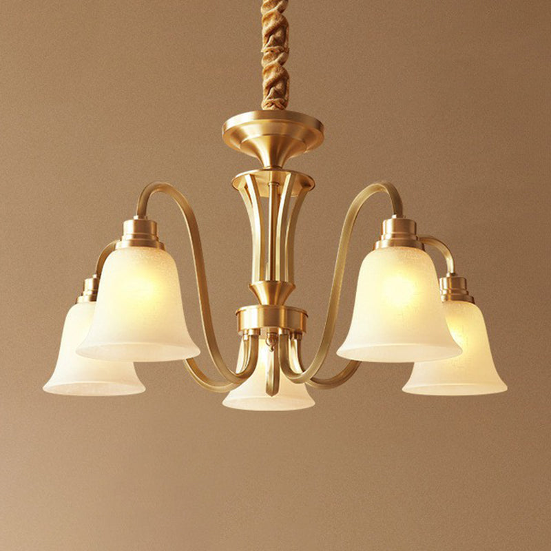 Traditional Flared Up Chandelier Semi-Opaque Glass Pendant Light Fixture in Brass 5 Brass Clearhalo 'Ceiling Lights' 'Chandeliers' Lighting' options 2323525_776ef98d-2ae2-40cc-b54d-25e4f9f98eff